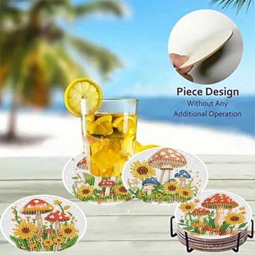 8 Pack Diamond Art Coasters Kits,Mushroom Diamond Painting Coasters