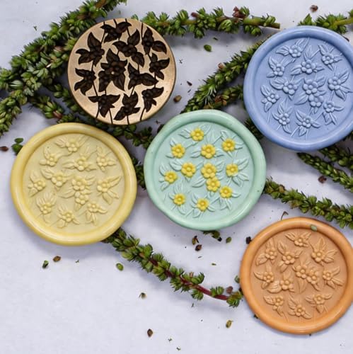 VANGOAL Wax Seal Stamp, Floral Series, 3D Embossed Brass Stamp Head with Wooden Handle, Vintage Sealing Kit for Wedding Invitations, Envelopes, Gift Wrapping, Letters and Crafts (Floral-C)