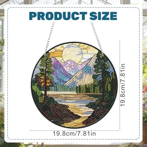 CRZMODE Landscape Diamond Art Hanging Kit for Adults, Landscape Pendant Diamonds Painting Art Kit, Special Crystal Diamond Art Painting Pendant Ornament, Craft Gift for Women Home Window Decor