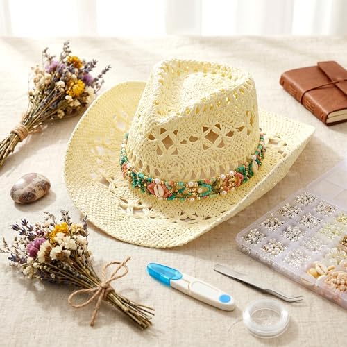 Twistover DIY Cowgirl Hat Craft Set with Beaded Make Your Own Bohemian Coastal Beach Straw Hat for Women Bachelorette Party