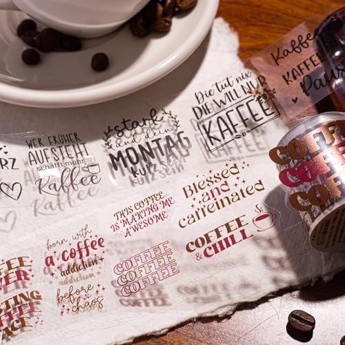 Alideco 6pcs Decorative Adhesive Tapes Vintage Coffee English Collage PET Tape Great for Bullet Journal Supplies, Arts, Scrapbook, DIY Crafts, Planners (kafeiyulu)