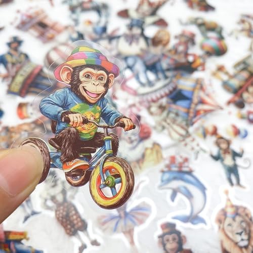 50 Pcs Vintage Carnival Circus Scrapbook Clear Stickers