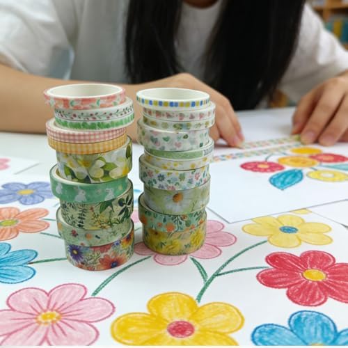 20 Rolls Washi Tape Set,Floral Washi Tape for Journaling, Assorted Sizes (Floral B)