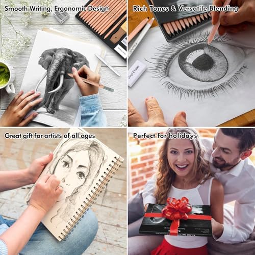 KALOUR PDAS 39pcs Drawing Pencil Set, Professional Sketching Kit with Graphite, Charcoal & Sketch Pencils for Drawing, Complete Drawing Kit for Artists & Beginners