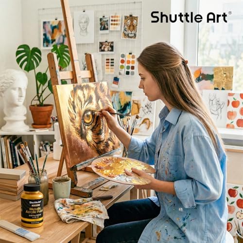 Shuttle Art Metallic Gold Acrylic Paint, 8.45 oz(250 ml) Gold Leaf Paint With Brush, Non Toxic, Non Fading Gold Paint for Crafts, Metal, Wood, Clay, Ceramic, Canvas, Furniture