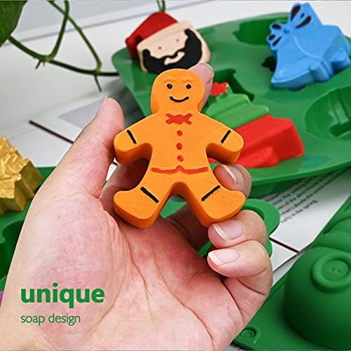HUAKENER 3 Pack Christmas Soap Molds, Large Size Xmas Silicone Mold | Christmas Silicone Molds for Handmade Soap, Mini Cakes, Chocolate, Candy, Jello, Nonstick, Food Grade Material