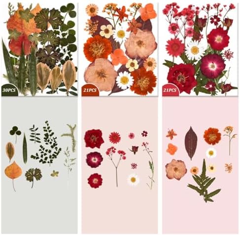 9 Packs of 200 Pressed Dried Flowers and Leaves for DIY Crafts | Assorted Real Natural Dry Flowers with Tweezers For Resin, Soap, Jewelry, Card Making,Nail Artand Scrapbooking