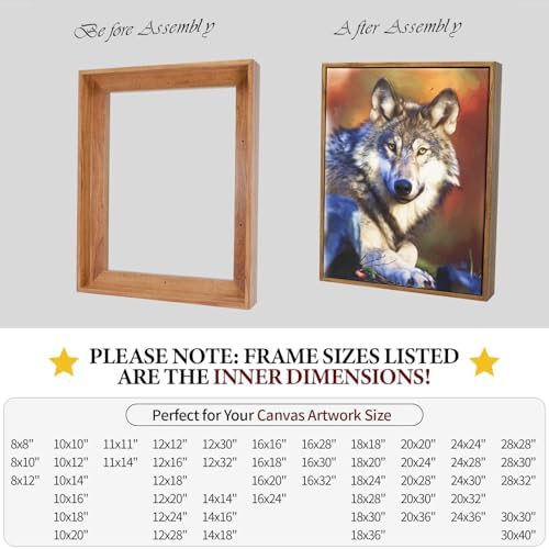 Floating Frames for Canvas, Wood-Look Frames for 1.25" Thick Canvas Paintings, Floater Frame Kit Available in 50 Sizes and 4 Colors for Room Wall and Art Decor (10x20inch Light Brown, 1-Pack)