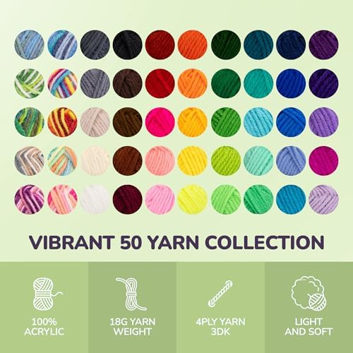 YammiAmi 1,800 Yards Beginner Crochet Kit for Adults, 103-Piece Starter Set with 50 Skeins of Yarn, Accessories, and 10 Amigurumi E-Book Patterns with Video Tutorials