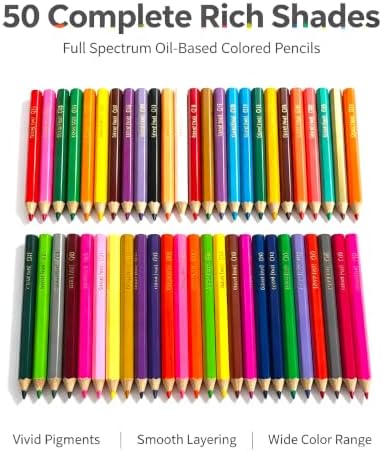 YCY 50-Color Oil-Based Colored Pencils Set Natural Wooden Pencils Art Pencils for Sketching Drawing Coloring Ideal Gift for Teens & Adult Art Lovers Ages 13+, 3.0mm, Standard Box Packaging