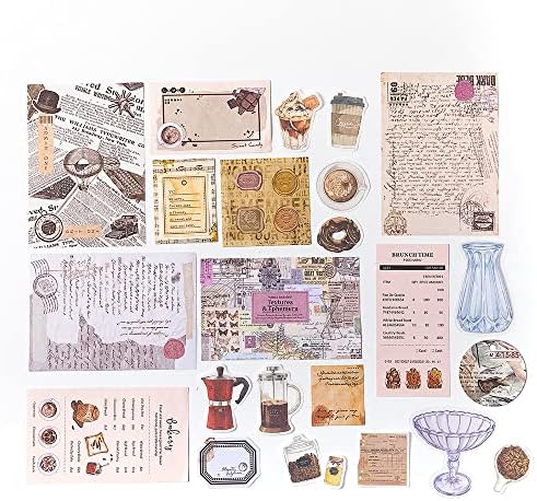 Aldieco 260pcs Vintage Scrapbooking Stickers Pack, DIY Retro Journaling Supplies Stickers kit,Scrapbook Paper Accessories,Coffee Scrap Book Washi Paper Stickers(nuanjushouji)
