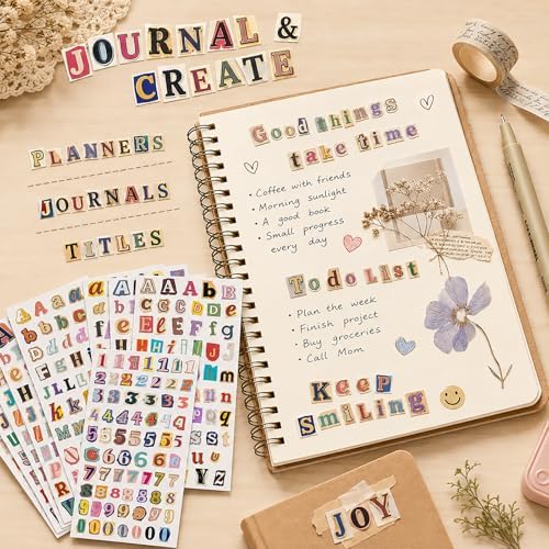 1980 PCS Scrapbook Letter Stickers, 30 Sheets Ransom Vintage Alphabet Stickers with Numbers, Small Letter Stickers for Junk Journaling Supplies, Scrapbooking, Planner, Journal, Scrap Book Supplies