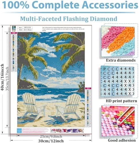 AIBOERL Diamond Art Kits for Adults,Beach Diamond Painting Wall Decor | Round Drill Beach Diamond Painting for Beginners DIY Rhinestone 5D Diamond dots(Gemstone Craft)Wall Art Gift 12x16IN