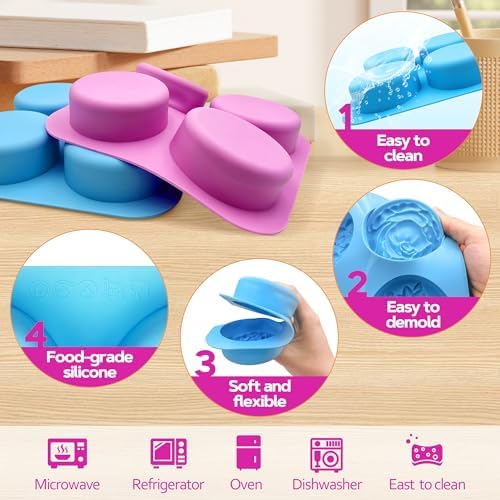 4-Cavities Flower Round Soap Molds 2 Pack Flowers Soap Mold Flower Candle Silicone Molds Flowers Chocolate Mold for Pudding Homemade Craft Wax Baking Ice Cube Tray Jelly