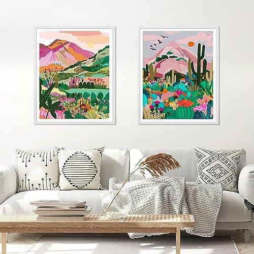 Jethami 2 Pack Paint by Numbers for Adults Beginner, Mountains Sunset Plant Landscape DIY Canvas Art Kit for Relaxation 16x20 in