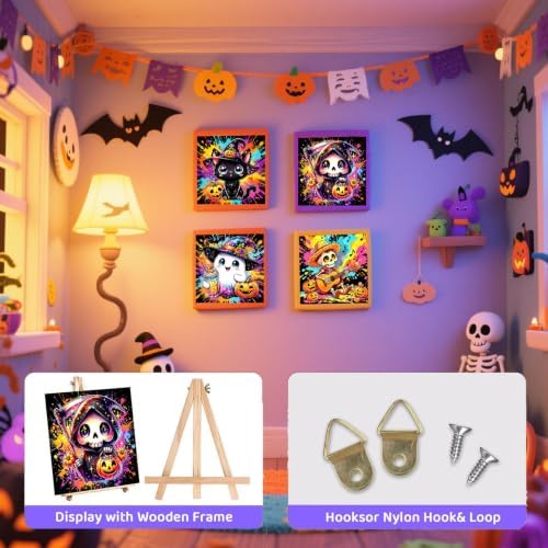 Tabszca 4 Pack Halloween Paint by Numbers Kit for Kids with Frame 8x8 Inch