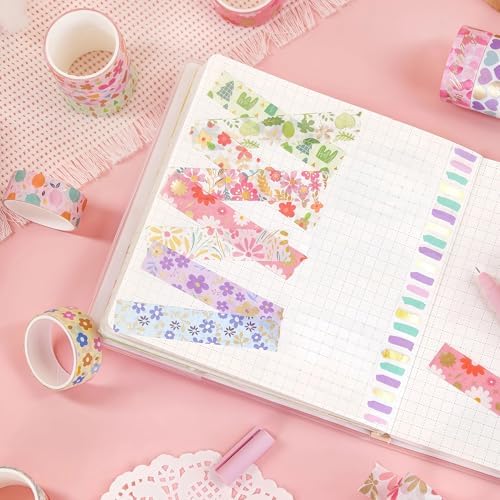 60 Rolls Washi Tape Set, 15 mm Gold Foil Cute Pattern Floral Decorative for Journaling Supplies