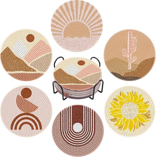 DOTSOPS 6 Pcs Diamond Art Kits for Adults Diamond Art Coasters with Holder