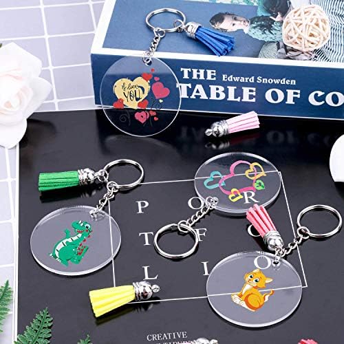 Audab Acrylic Keychain Blanks Kit - 120pcs Including Clear Acrylic Blanks, Keychain Tassels, Key Rings, Jump Rings for DIY Key Chain Vinyl Crafting