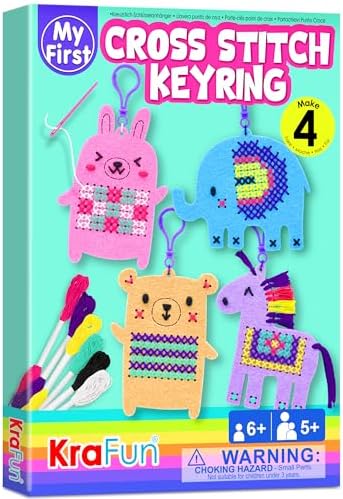 KRAFUN Animal Cross Stitch Keyring Kit for Kids Ages 7-13