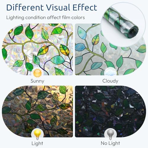 rabbitgoo Window Privacy Film Rainbow, Green Leaf Vine, 17.5" x 118.1"