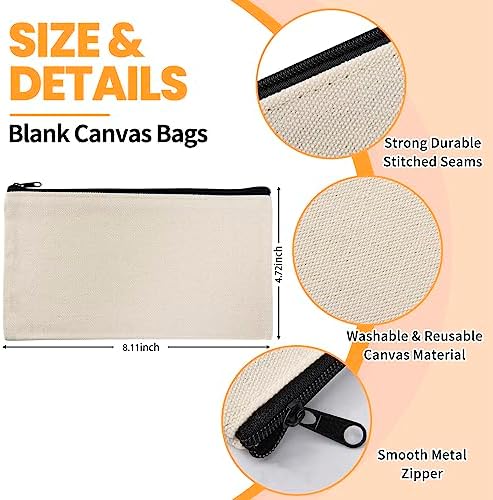 8×4.7 Inch Blank DIY Craft Bag Canvas Pencil Case Blank Makeup Bags- Canvas Pencil Pouch Bulk Canvas Cosmetic Bag Multi-Purpose Travel Toiletry Bag Canvas Zipper Bags