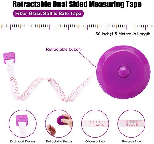 Tape Measure Retractable, Fabric Measuring Tape, 60 Inch Small Sewing Tailor Soft Ruler for Craft Nursing Clothing Medical Travel(3 Pack/Purple)