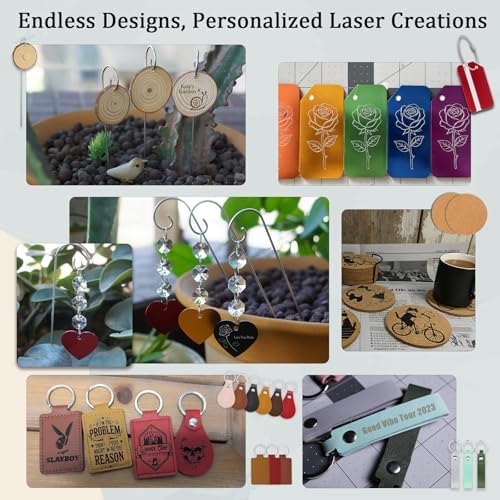 Leafcraft 218PCS Laser Engraving Material Explore Kit, 31 Kinds Laser Cutting Engraving Accessories Include Acrylic, Metal, Wood, Felt, PU Leather, Cork, Rock, Rubber for Engraver Machine DIY Crafting