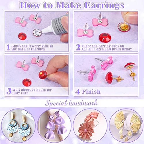 Anezus Jewelry Glue with 600pcs Stainless Steel Earring Posts and Backs - Silver and Gold Posts with Rubber Backs for Jewelry Making