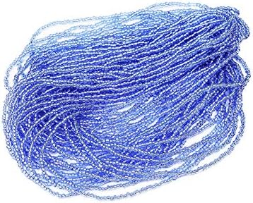 Size 11/0 Blue Sliver Lined Seed Beads Hank (1 Hank 3 Meters) Total 3 String Hanks About 6000pcs, 9 Meters String Seed Beads Strand Hanks(Blue -Silver Lined)