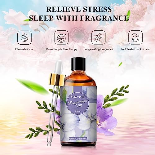 PHATOIL 3.38FL.OZ Freesia Fragrance Oils for Aromatherapy, Essential Oils for Diffusers for Home, Perfect for Diffuser, DIY Candle and Soap Making, DIY Scented Products - 100ml | Long Lasting Scented Oils For Humidifier, Air Freshener, DIY Soap Candle,...