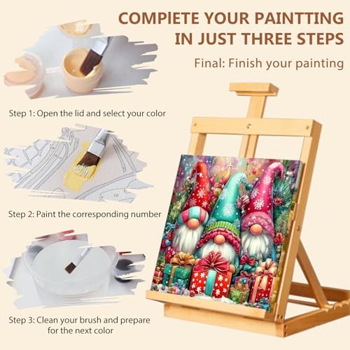 Reivworl Christmas Framed Paint by Numbers Kit for Adults with Wooden Easel, Gnome Paint by Numbers, Painting by Number for Home Decor 16X20 Inch with Gifts Box
