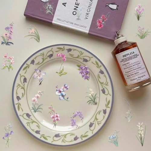 50 Pack Boho Wildflower Transparent Stickers - Waterproof PET Scrapbook Stickers for Journal, Guitar, Laptop, Phone Case - Ins Aesthetic Botanical Decals