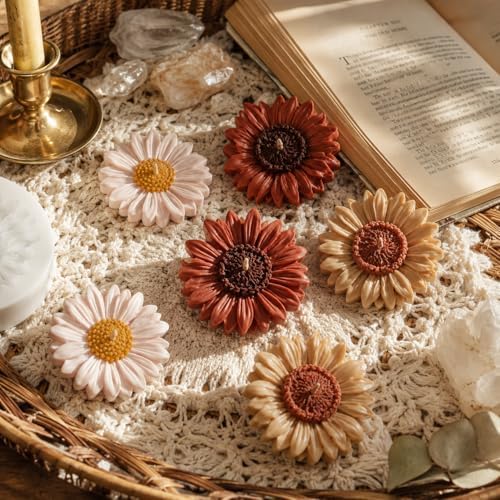 4 Pcs 3D Flower Silicone Molds Daisy Sunflower for Candle Soap Cake Topper
