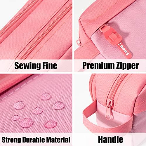 Sooez High Capacity Pencil Case, Big Pencil Bag Pouch Box Organizer Pen Case, Portable Journaling Supplies with Easy Grip Handle & Loop, Asthetic Supply for Girls Adults, Pink