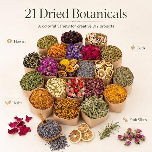 Sukh 21 Bags Dried Herbs Kit - Natural Dried Flowers for Soap Candle Crafts