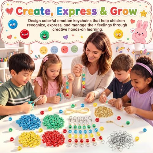 Equsion 346 Pcs/24 Sets Social Emotional Learning Keychain Craft Kit Emotional Regulation Tools Therapist Supplies for Profession, Play Therapist Toys for Counselors, Calm Down Support for Teachers