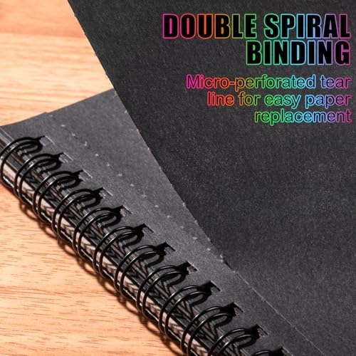Black Paper Sketchbook 8.3 × 11.7 in, 30 Sheets, 160gsm, Spiral Bound | Acid-Free 98Lb Paper, Top Spiral, Tear-Off Pages, for Colored Pencil, Chalk & Metallic Markers