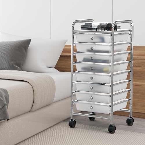 Simple Houseware 8 Drawers Rolling Utility Cart Art Craft Storage, Chrome