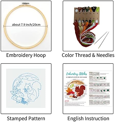 Louise Maelys Autumn Squirrel Embroidery Kit, Animal Craft for Beginners