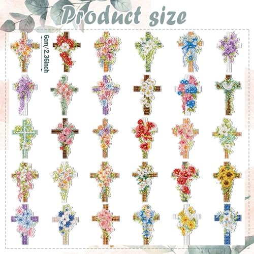 Motipuns 30 Pcs Diamond Magnets,Flower Cross,Wood