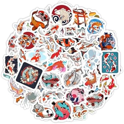 Koi Fish Stickers for Water Bottle and Laptop - Koi Fish Party Supplies & Decorations, Waterproof Vinyl Decals, Japanese and Nature Stickers, Gifts for Women & Men