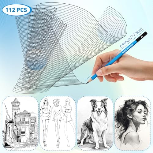 112 Pcs Graphite Sketch Pencil Set Professional Drawing Sketching Pencil Set (14B - 7H) Art Graphite Pencils Artist Pencils Drawing Pencils for Beginners & Pro Artists