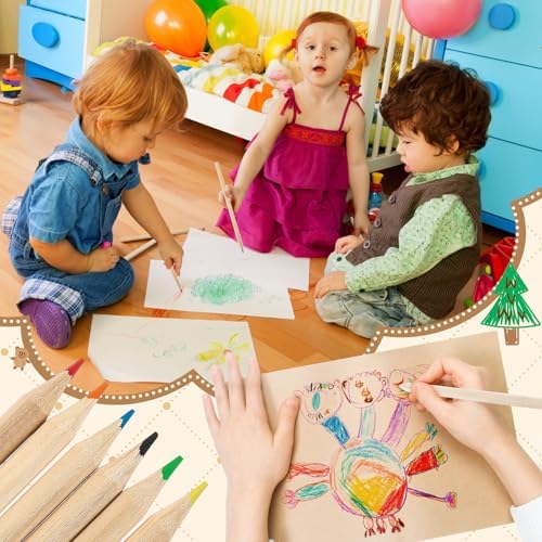 Ctosree 1 Pack Mini Colored Pencil Bulk 6 Per Box, Natural Wood, 7''