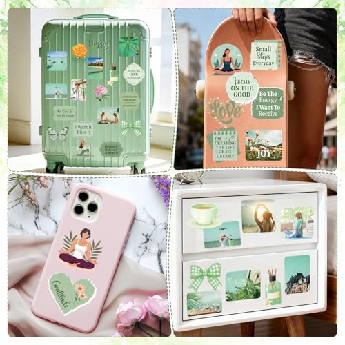 50 Pcs Vision Board Stickers for Women, Positive Affirmation Stickers for Vision Board Supplies Kit, Inspirational Quote Journey Decal Sticker for Adults Teens Planner Accessories (Green)