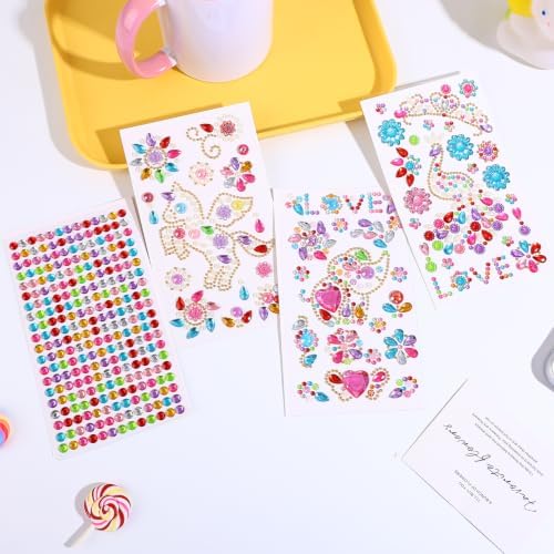 Gem Stickers for Crafting, Face, Eye, and Body Makeup, DIY Decoration, Kids' Rewards (Gem Stickers E (8 Sheets))