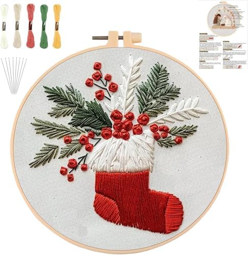 Christmas Embroidery Kits for Adults, Beginner DIY Embroidery Starter Kit