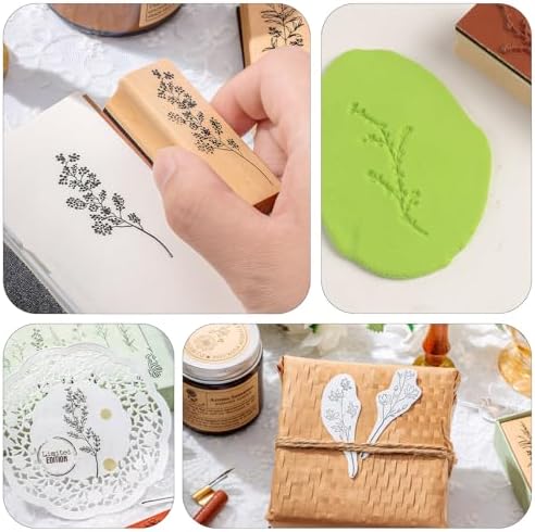 DIYOOHOMY 8 Pcs Wooden Rubber Floral Stamps Set, Vintage Flower Stamps for Crafting Tools Scrapbooking Card Making Journaling Clay Pottery Projects, Cute Ink Stamp Craft Kits for DIY Art Supplies