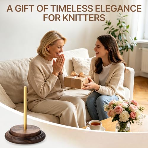 Rovarahoom Walnut Wooden Yarn Holder for Crocheting, Yarn Spinner Stand with Rotating Mechanism, Crochet Holder for Knitting Lovers Mom Craft Enthusiasts Great Gift - Single Spindle