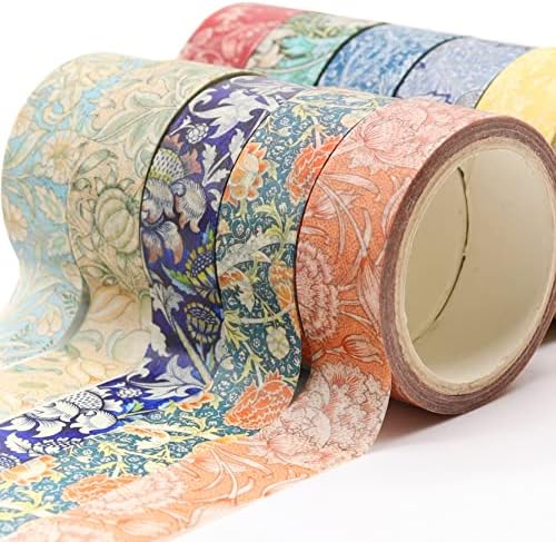 Berkin Arts 12 Rolls Art Floral Designs Washi Tape Set - 15 mm Wide Decorative Adhesive Masking Tape Cloisonnism for Scrapbook Cute Aesthetic William Morris Series